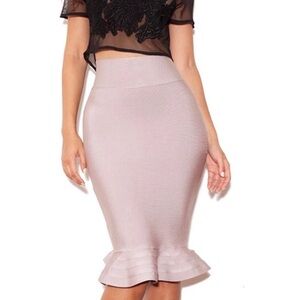 House of CB London Black Lidia Bandage Pencil Flounce Ruffle Skirt sz M